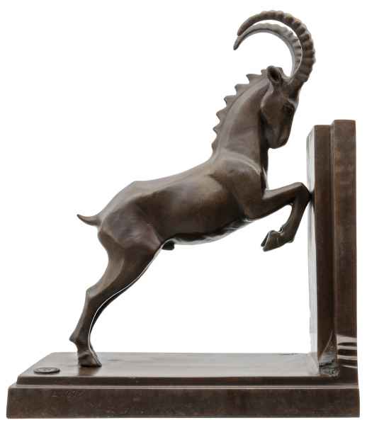 Bronzeskulptur Bronze Buchstütze Springbock Bock Figur Statue im Antik-Stil