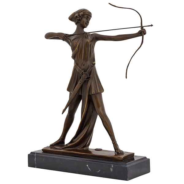 Bronze Skulptur Bogenschützin Diana nach Ferdinand Preiss Jägerin Antik-Stil