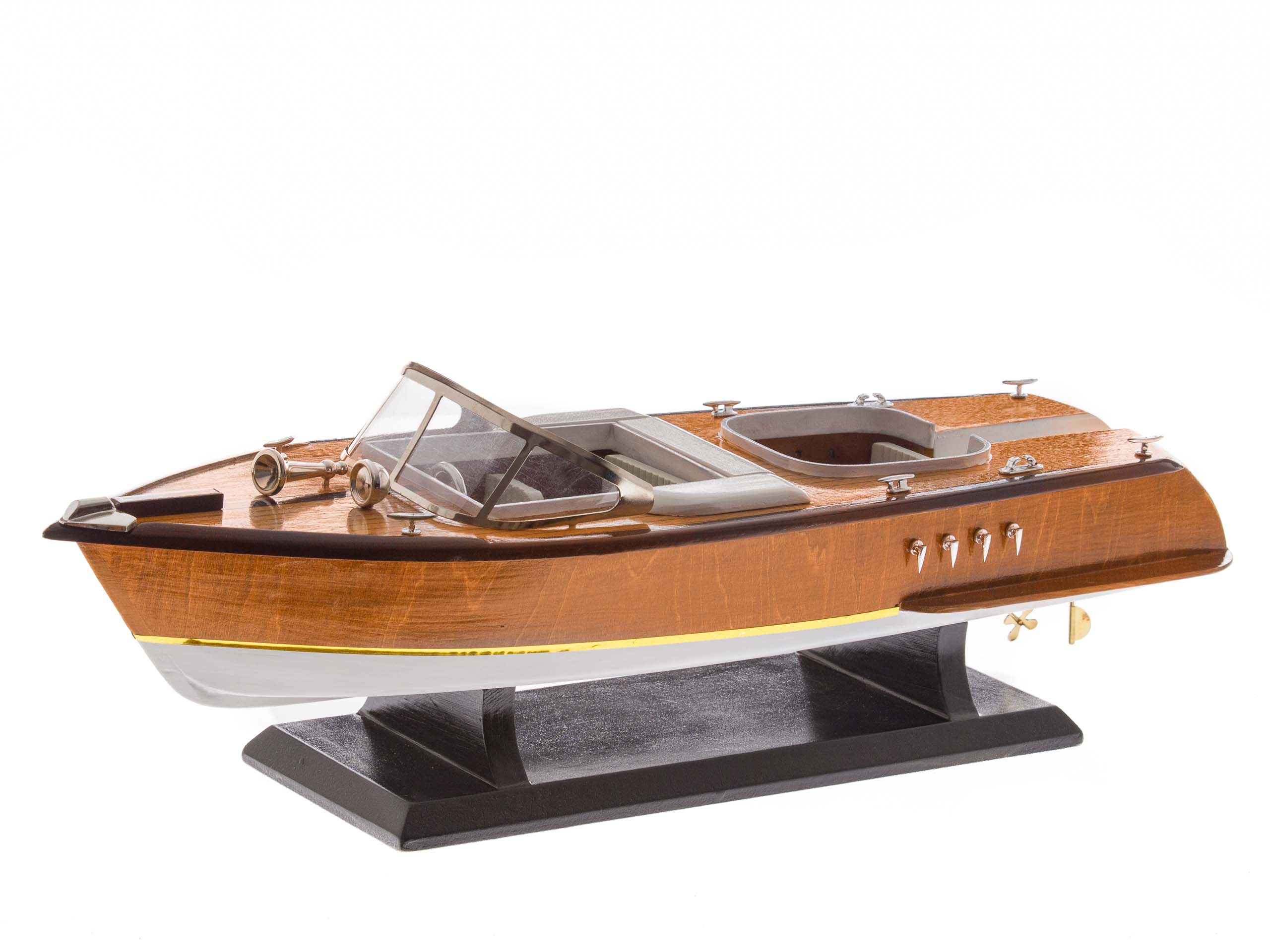 Modellboot Amerikanisches Motorboot Speedboot Motoryacht Holz Länge 16cm
