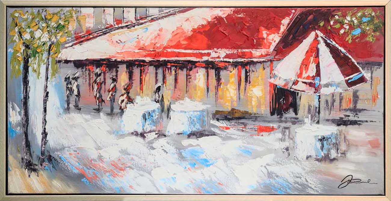 Original Oil Painting On Canvas Old Town Scene Modern Style 3 5x22 Aubaho