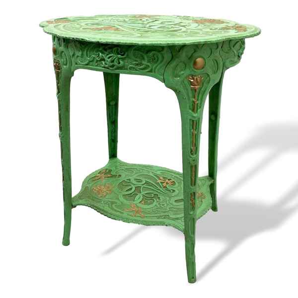 Tisch Beistelltisch Eisen grün Blumen Garten Gartentisch Art Nouveau Antik-Stil
