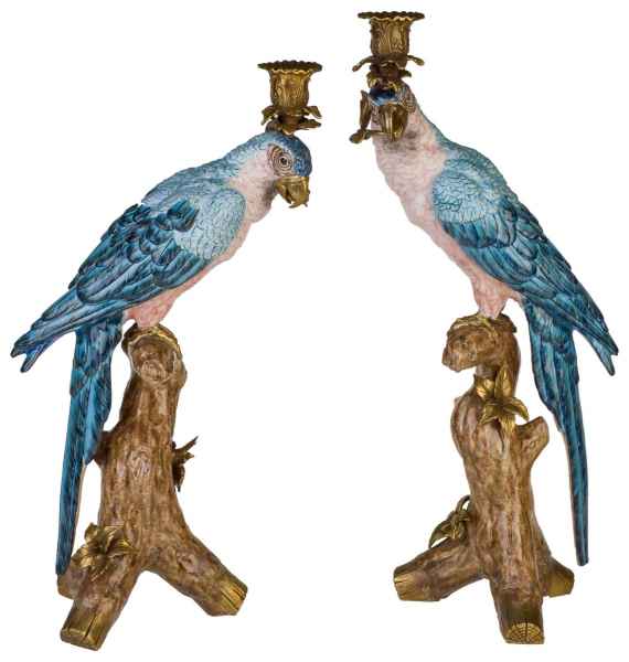 Kerzenhalter Kerzenständer Papagei Porzellan Skulptur Antik-Stil 50cm Paar