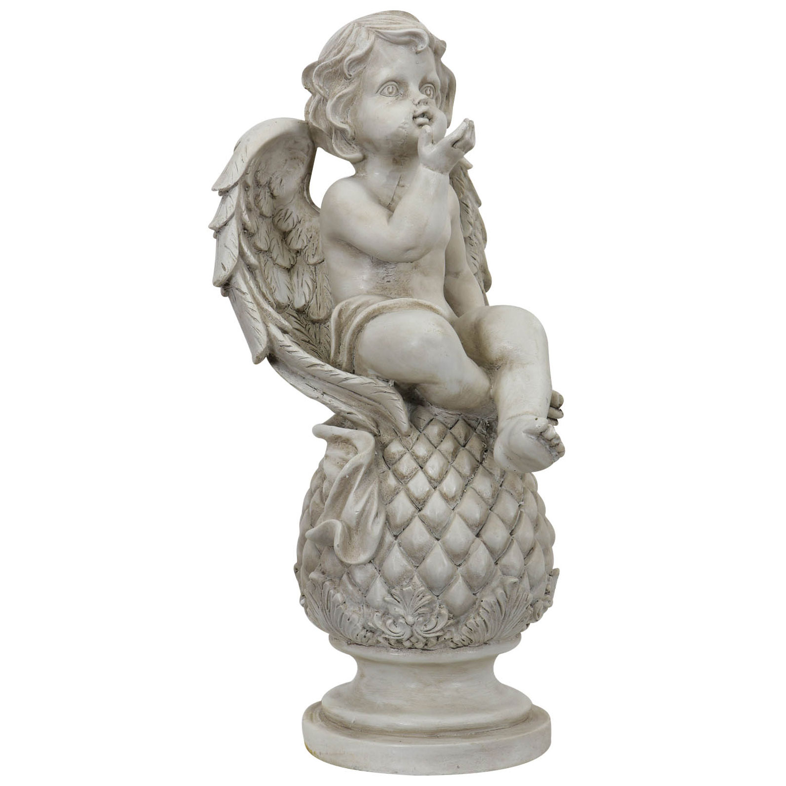 Sitzender Engel Putte Engelsfigur Kerzenhalter Kerze Kugel Antik-Stil 30cm b 