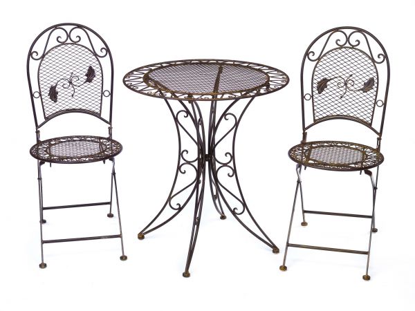 Gartentisch 2x Stuhl Eisen Antik-Stil Gartenmöbel Garnitur Garten Bistro Set