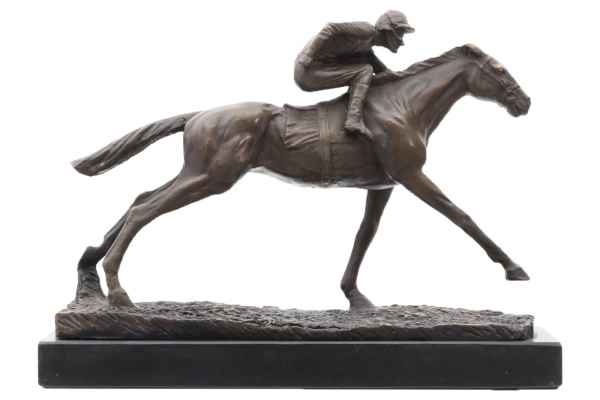 Bronzeskulptur Jockey Pferd im Antik-Stil Bronze Figur Statue 29cm