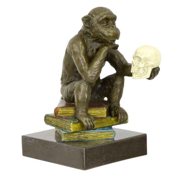 Bronzefigur Affe Darwin Philosophie Bücher Bronze Skulptur Antik-Stil 14cm