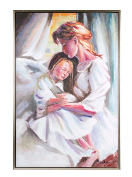 Original Ölgemälde Gemälde Mutter mit Kind mit Rahmen modern 124cm