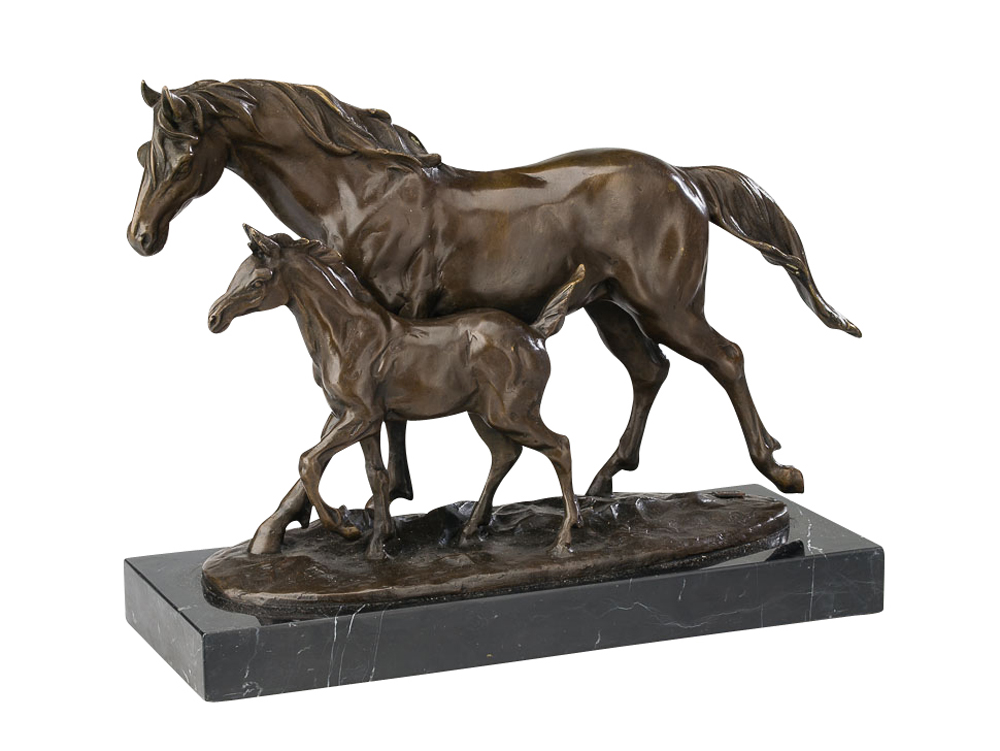 Skulptur Figur Bronze teilpoliert Pferd Fohlen dunkelbraun 