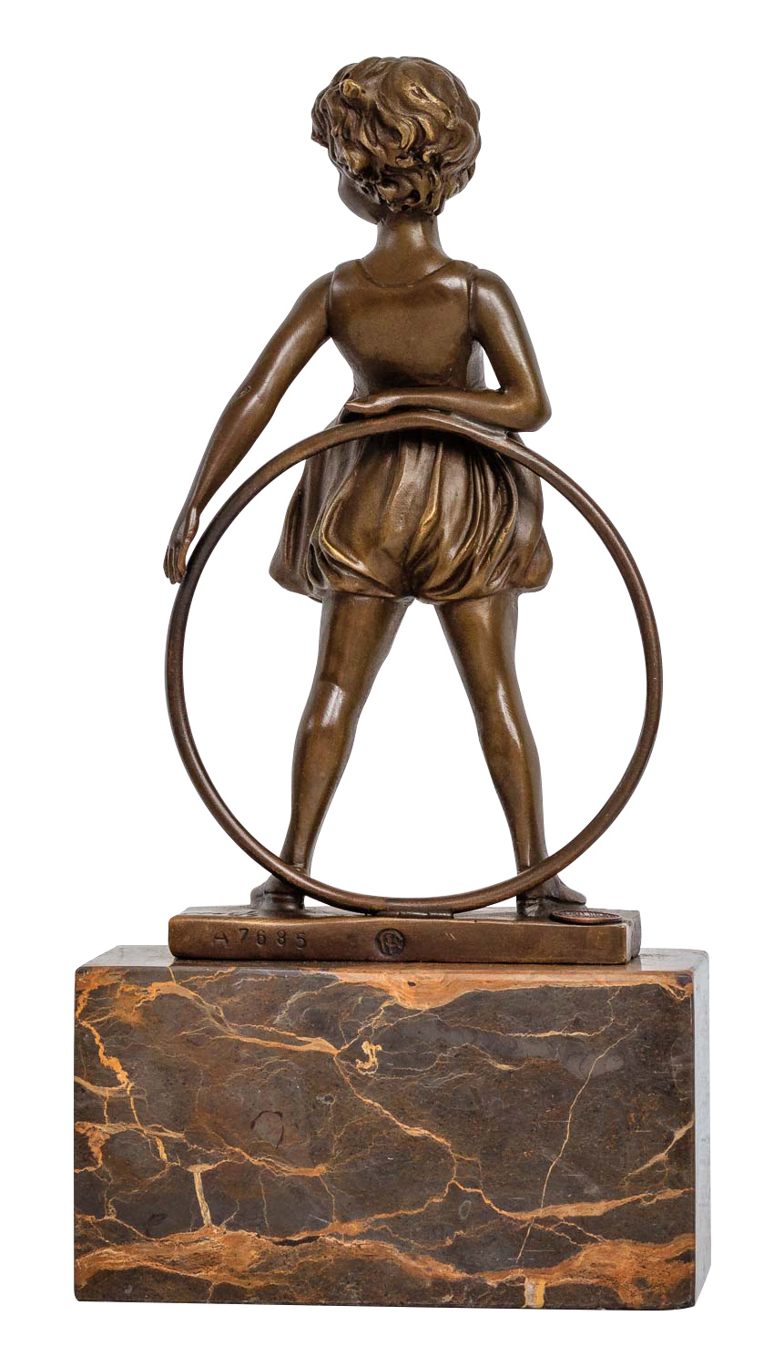Bronzeskulptur Mädchen mit Hula Hoop Reifen im Antik-Stil Bronze Figur Statue 