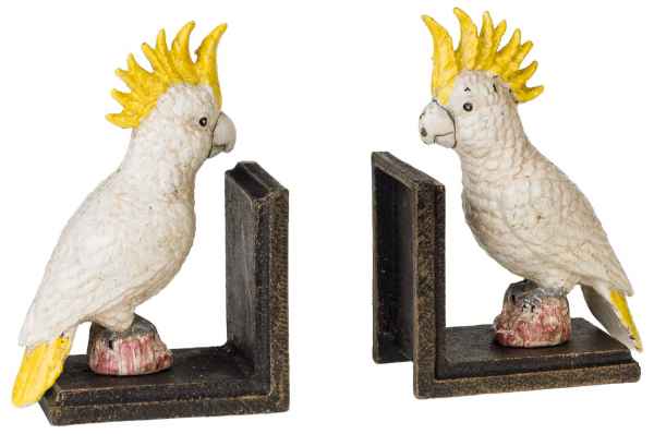2 Buchstützen Buchständer Kakadu Vogel Figur Skulptur Eisen 18cm Antik-Stil