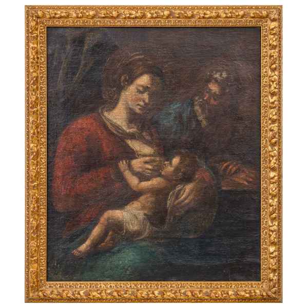 Antike Ölgemälde Maria Josef Jesus Gemälde unsigniert Leinwand doubeliert