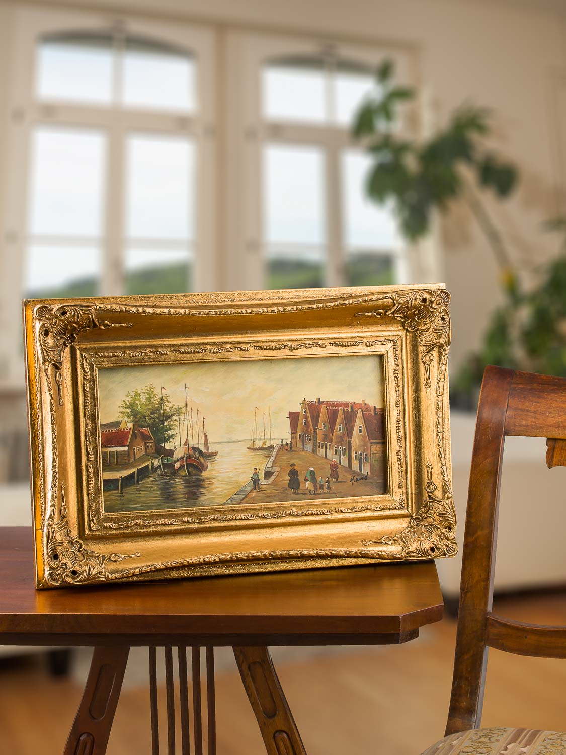 Ölgemälde Gemälde auf Porzellan Schiff Bild Holland Niederlande Antik-Stil 43cm 