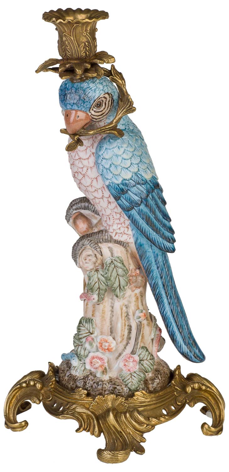 Kerzenhalter Kerzenständer Papagei Porzellan Skulptur Antik-Stil 36cm