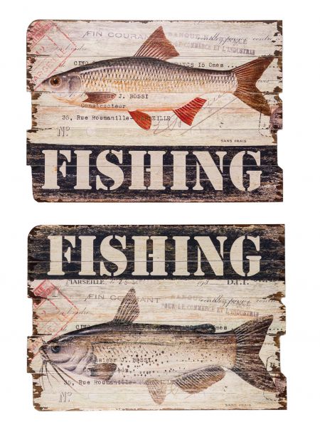 2x Bild Wandtafel Tafel Fishing Holzbild Wandbild Fischfang Angler angeln