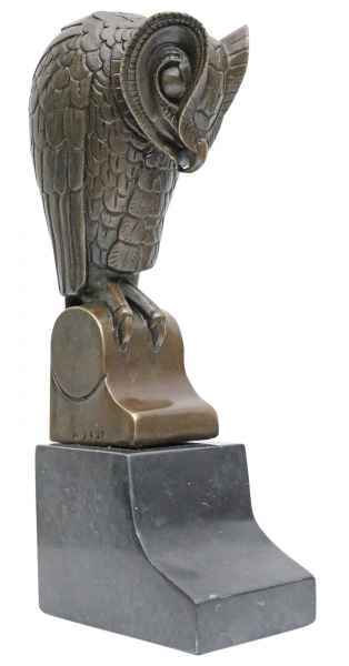 Bronzeskulptur Bronze Figur Buchstütze Bronzefigur Eule Skulptur Antik-Stil 25cm