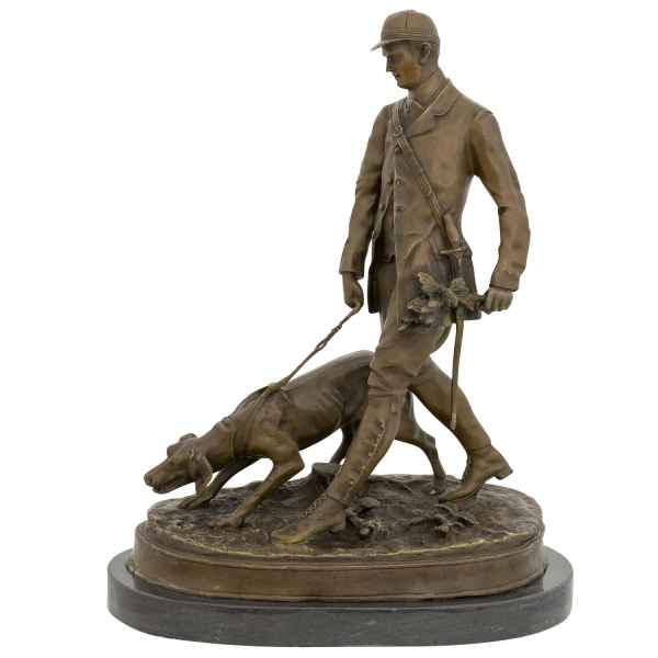 Bronzeskulptur Jäger nach Pierre Jules Mene Jagd Statue Figur 46cm Kopie Replik