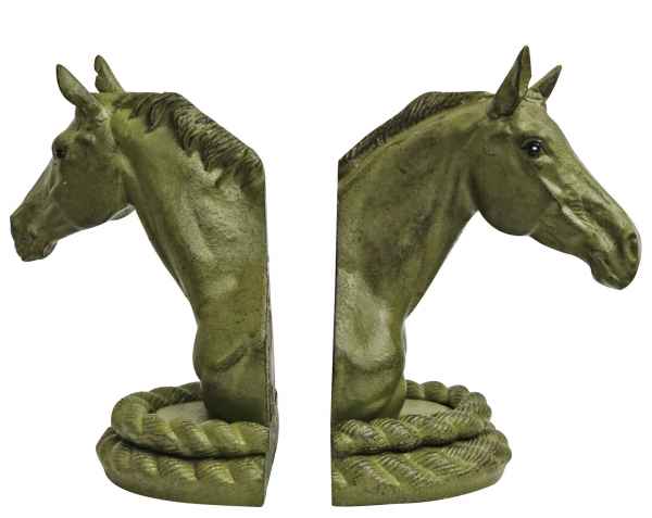 2 Buchstützen Buchständer Pferd Statue Figur Skulptur Eisen 24,5cm Antik-Stil