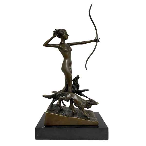 Bronzeskulptur Figur Göttin Diana Hund nach Lorenzl Antik-Stil Replik Kopie (a)
