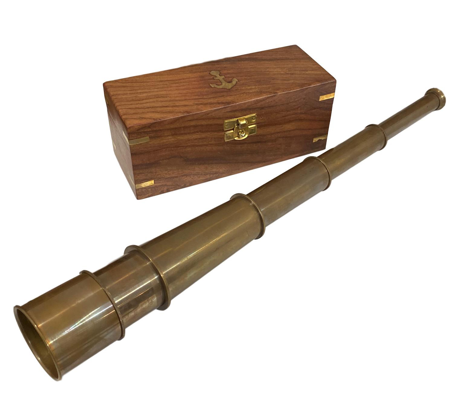 Fernrohr Messing 90cm mit Holzbox Maritim Teleskop Monokular Fernglas antik Stil 
