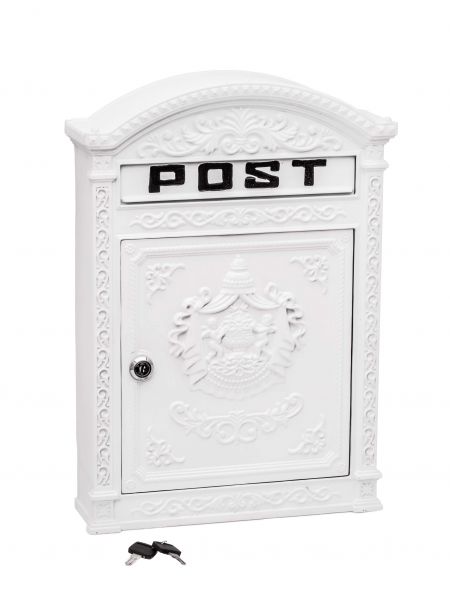 Briefkasten Wandbriefkasten Aluminium Aluguss Nostalgie Postkasten weiss
