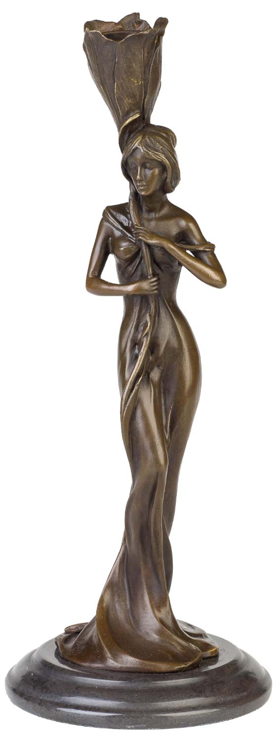 Bronzeskulptur Frau Kerzenständer Antik-Stil Bronze Figur Statue a 33cm 
