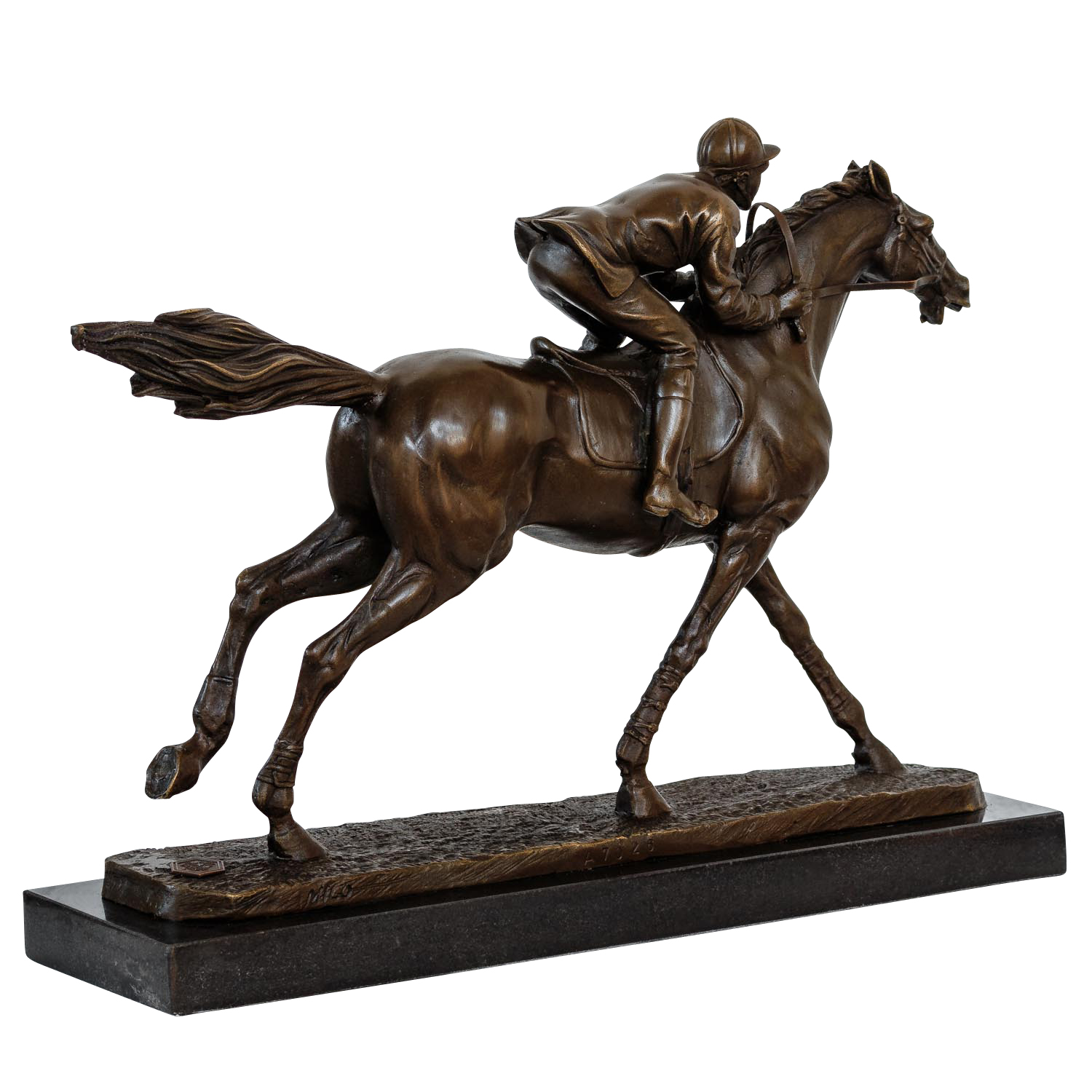 Fin Qualité Signée Bronze De Un Cheval Et Jockey Academy Rca Racing Sculpture 