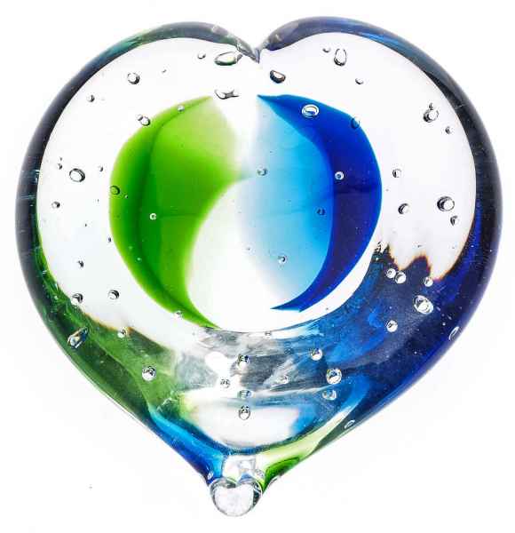 Glas Paperweight glass heart blau grün Briefbeschwerer Skulptur 10 cm