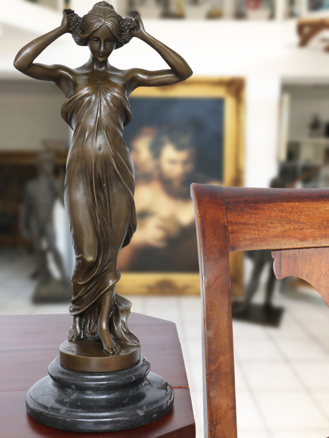 Bronzeskulptur Nymphe Frau im Antik-Stil Bronze Figur 34cm 