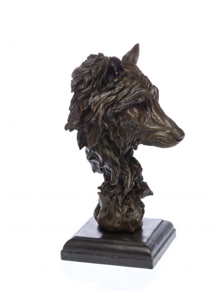 Bronzeskulptur Büste Wolf Bronze Figur Skulptur 37cm Kunst Sculpture