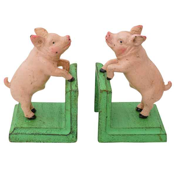 2 serre-livres cochon porc fer statuette style antique 14cm