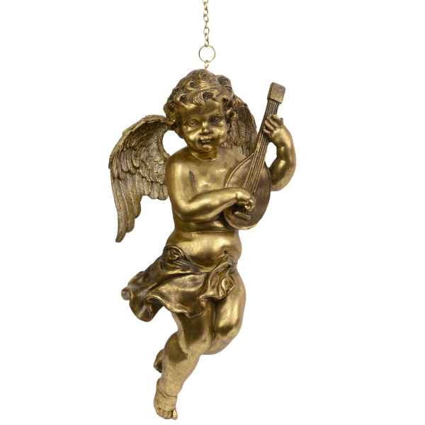 Engel mit Banjo Weihnachten Engesfigur Dekoration Kunststein 41cm Antik-Stil