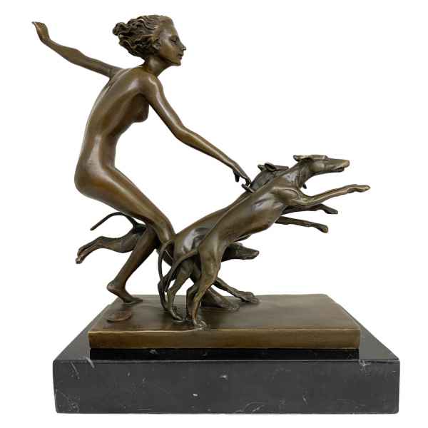 Bronzeskulptur Figur Göttin Diana Hund nach Lorenzl Antik-Stil Replik Kopie (d)