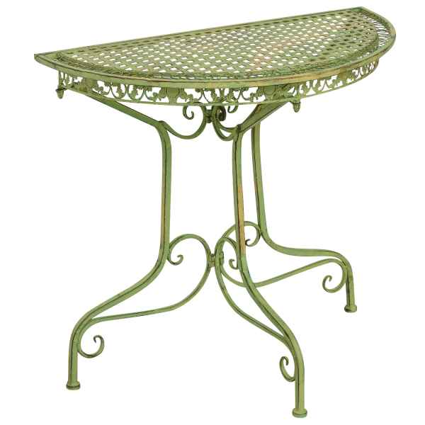 Balkontisch Gartentisch Eisen Tisch Garten grün Antik-Stil halbrund Konsole