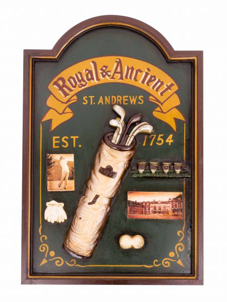 Holzbild Deko Bild Tafel Golf St. Andrews Nostalgie Wandbild Antik-Stil