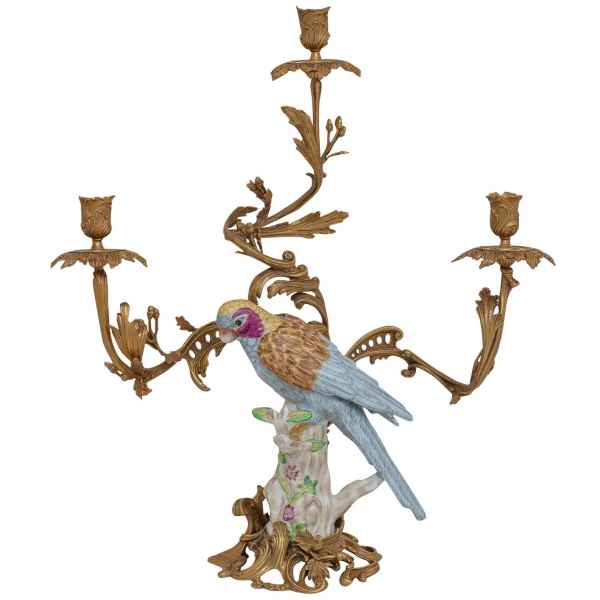 Kerzenständer Vogel Papagei Kerzenhalter Porzellan Bronze Antik-Stil 62cm (a)