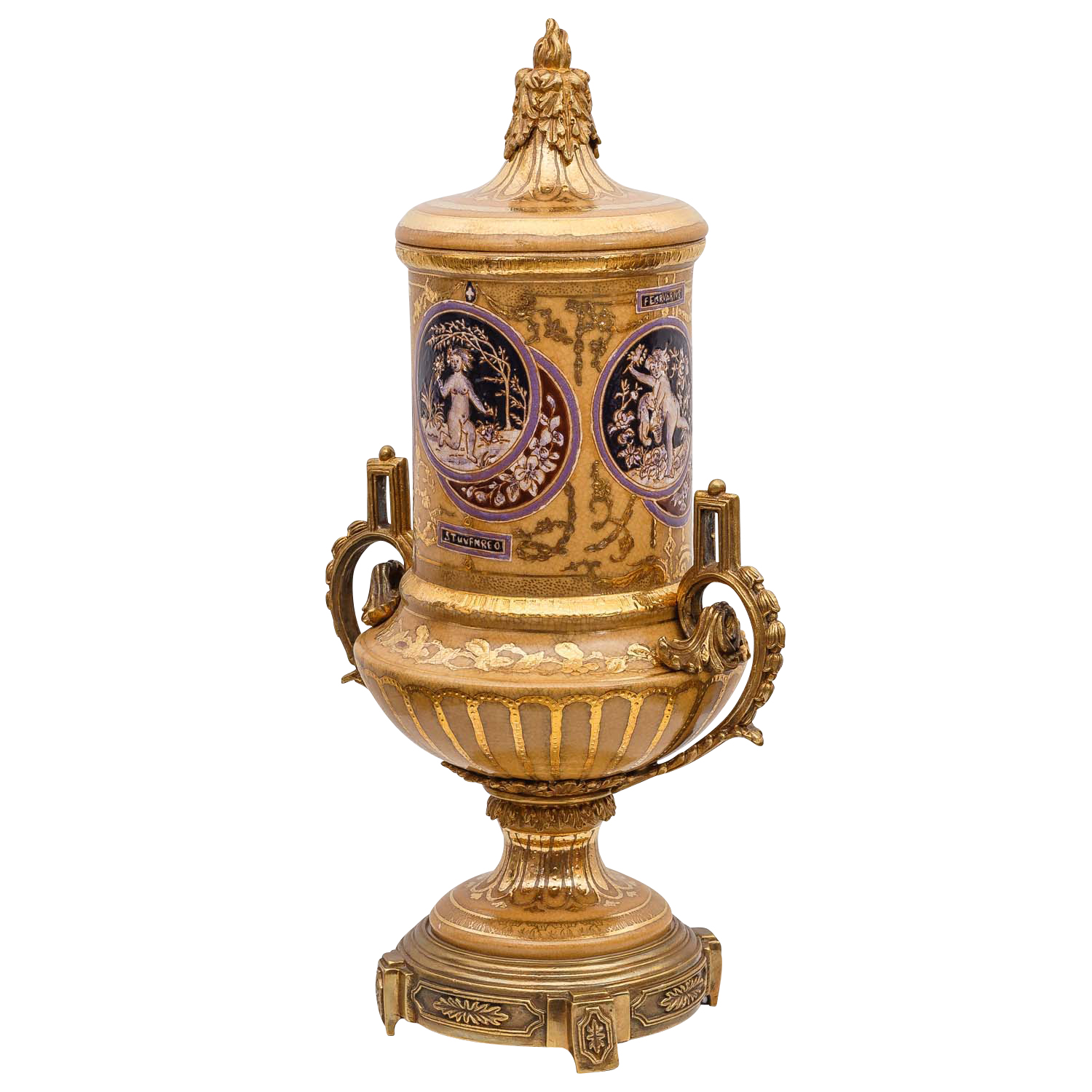Luxus Deckelvase Porzellan Bronze Prunkvase Urne Antik Barock Pokal Vase Schale 