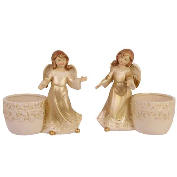 Paar Teelichthalter Weihnachten Engel Dekoration Porzellan 15cm Antik-Stil
