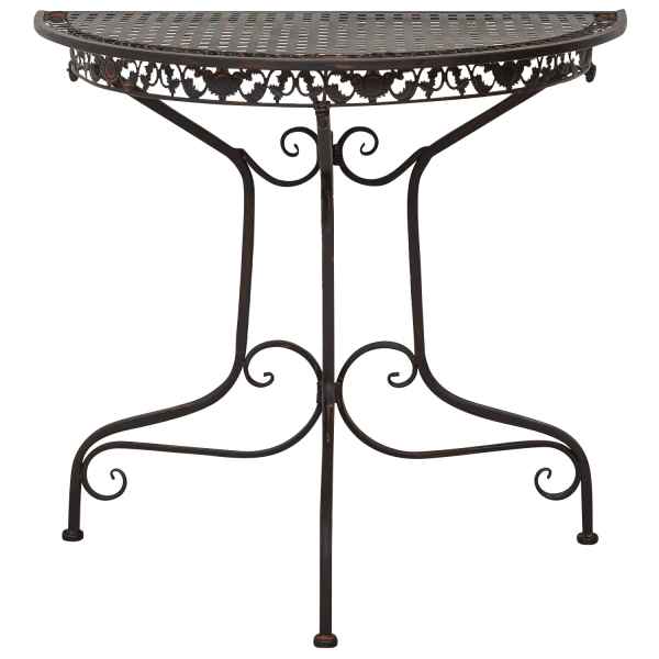 Balkontisch Gartentisch Eisen Tisch Garten braun Antik-Stil halbrund Konsole