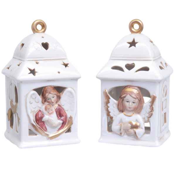 Paar Teelichthalter Weihnachten Dekoration Porzellan Nostalgie 15cm Antik-Stil