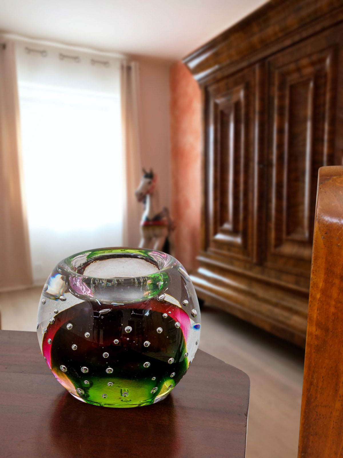 d Teelichthalter Windlicht Kerzenhalter Glas im Murano Antik-Stil 9cm 