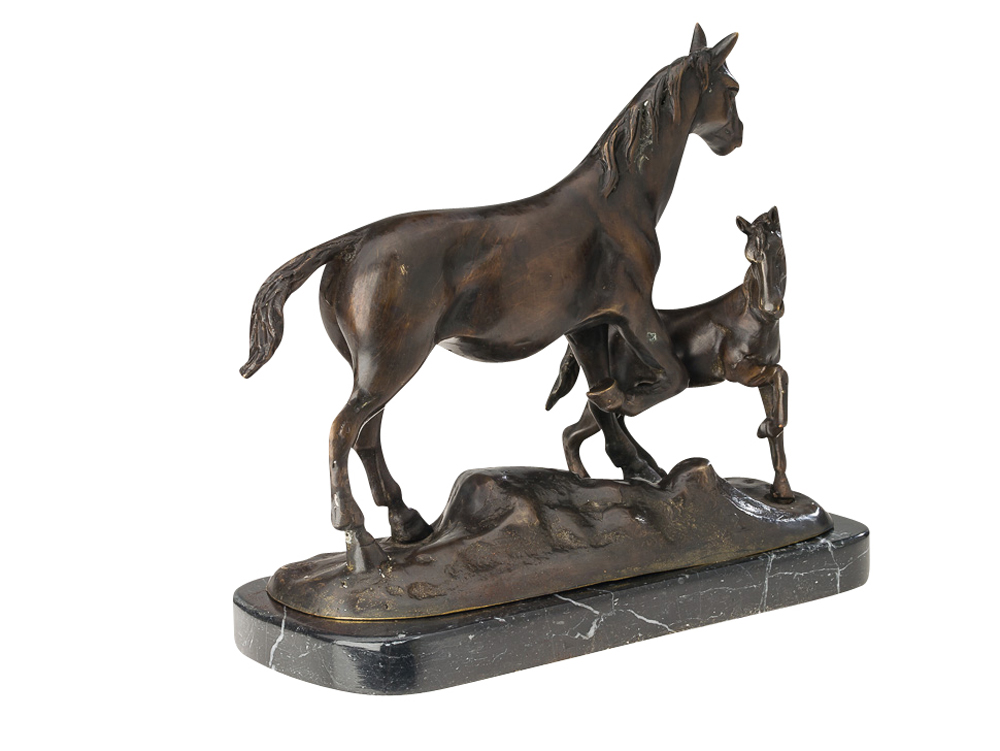Bronze Pferd mit Fohlen Reiten 26cm Bronzefigur Bronzeskulptur antik Stil Statue