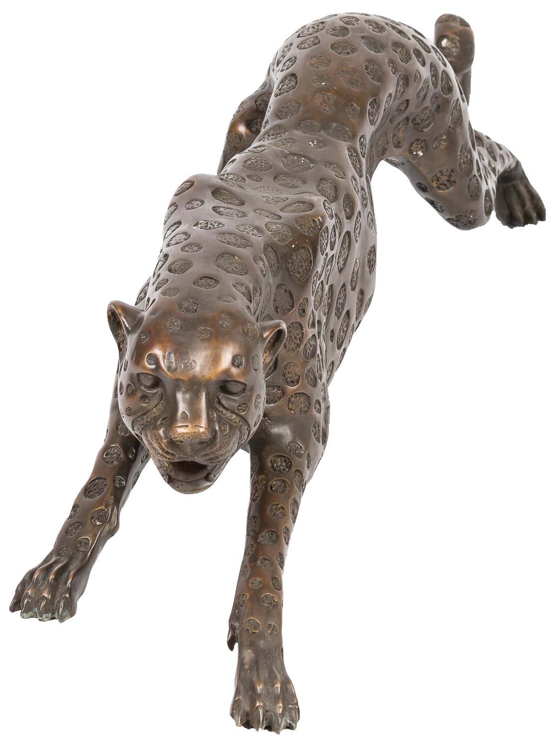 Skulptur Figur Bronze teilpoliert durchbrochen sitzender Panther Raubkatze 
