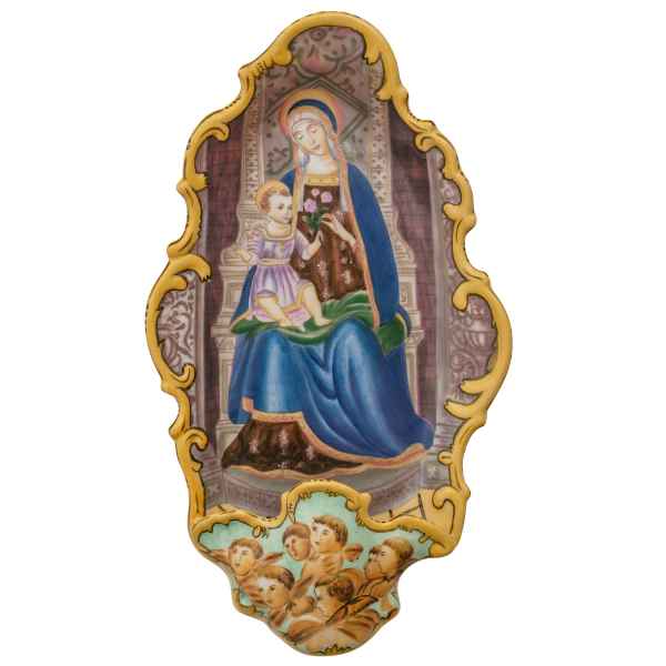 Weihwasserbecken Majolica Porzellan Religion Engel Antik-Stil 34cm