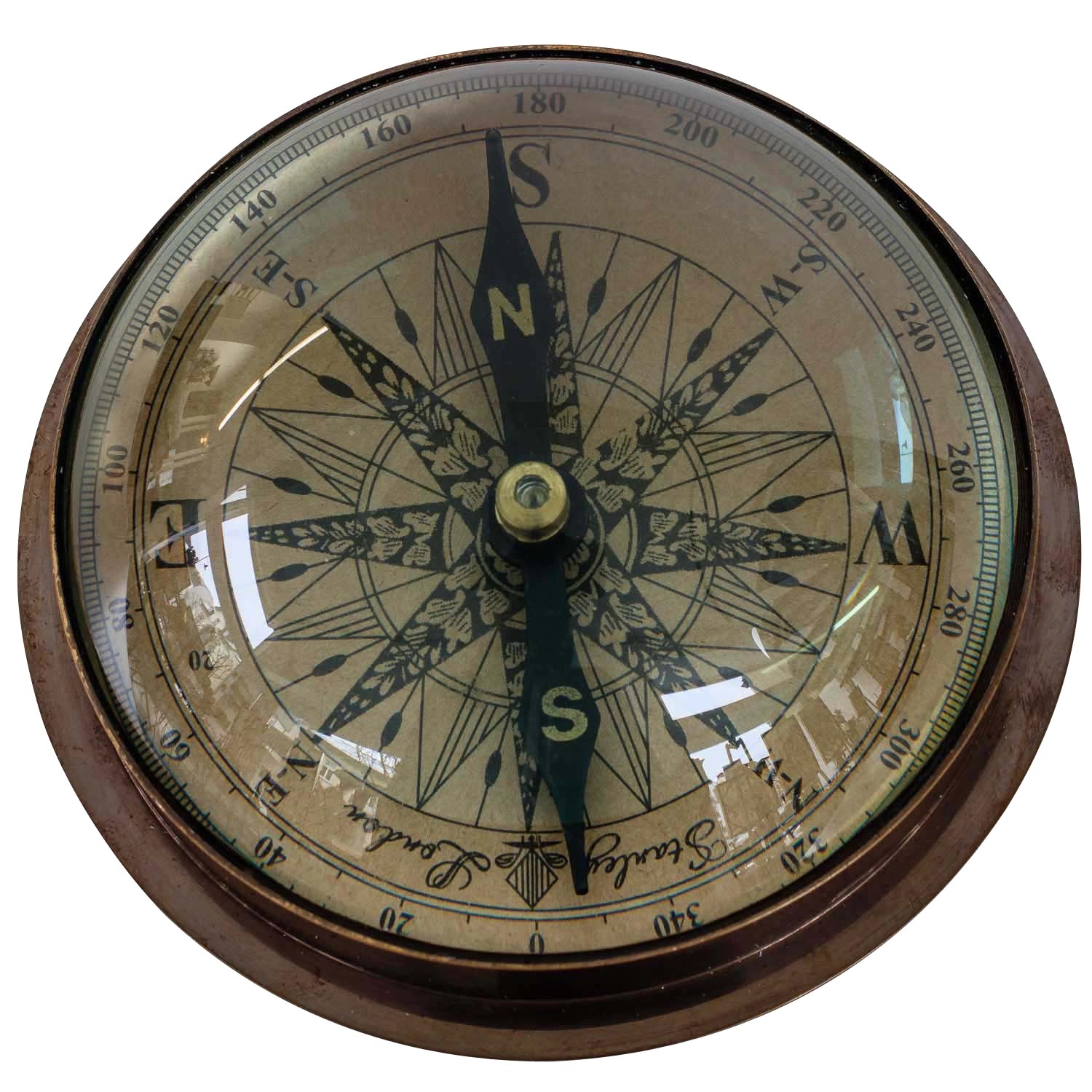 Kompass Navigation Nautik Maritim Schiff Messing Antik-Stil 11cm in Lederbox 