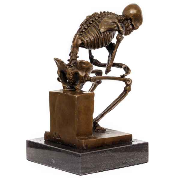 Bronze nach Rodin Skelett Gerippe Denker Figur Bronzeskulptur Anatomie 26cm