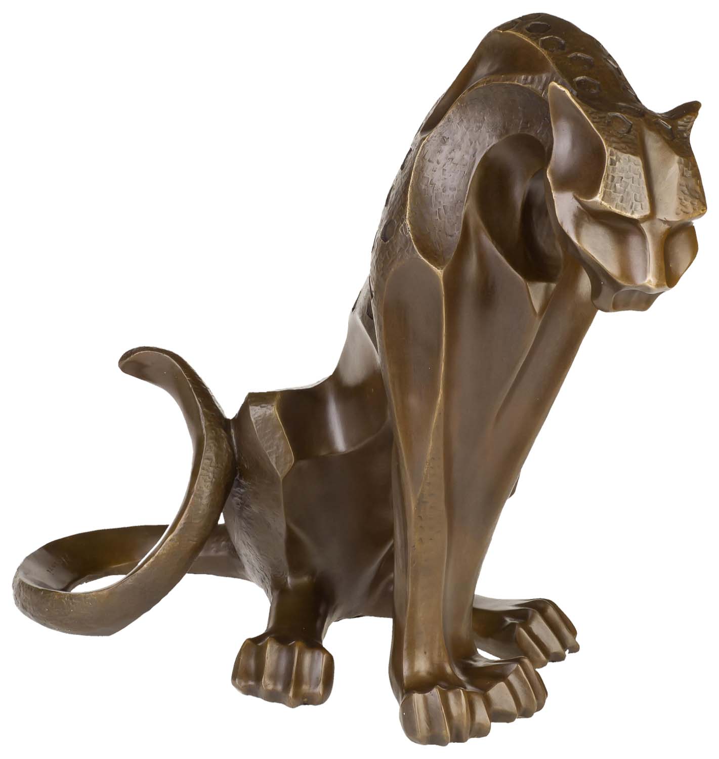 Skulptur Figur Bronze teilpoliert durchbrochen sitzender Panther Raubkatze 