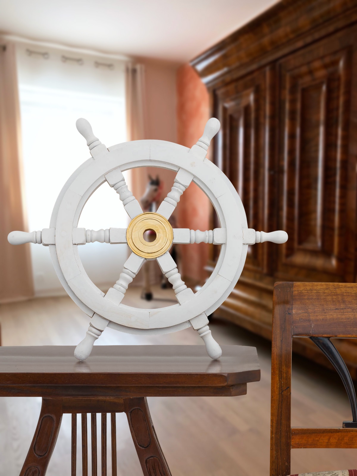 Barre à roue de navire - bois - 45cm - Style antique