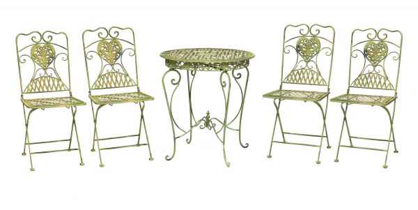 Gartentisch und 4 Stühle Eisen antik Stil Gartenmöbel in hellem creme grün iron