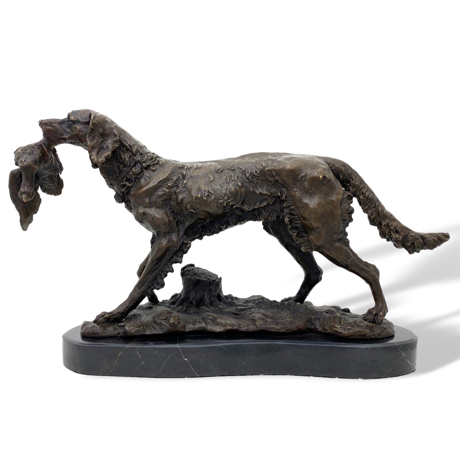 Bronzeskulptur Jagdhund Skulptur Hund Figur Bronzefigur Bronze Antik-Stil dog 