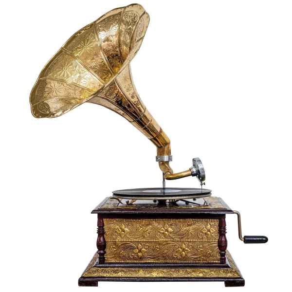 Nostalgie Grammophon Gramophone Grammofon Schellackplatte Trichter im Antik-Stil 
